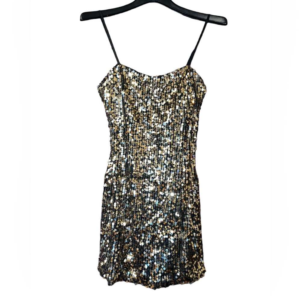 Siren Lily Womens Medium Gold Sequin Sparkly Gold Dress